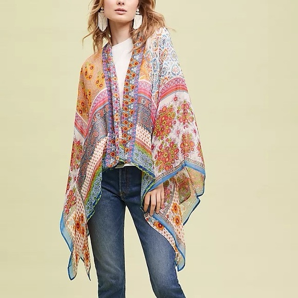Anthropologie Vismaya Woman Floral Flowy Sheer Kimono Cardigan ONE SIZE Boho - Picture 2 of 8